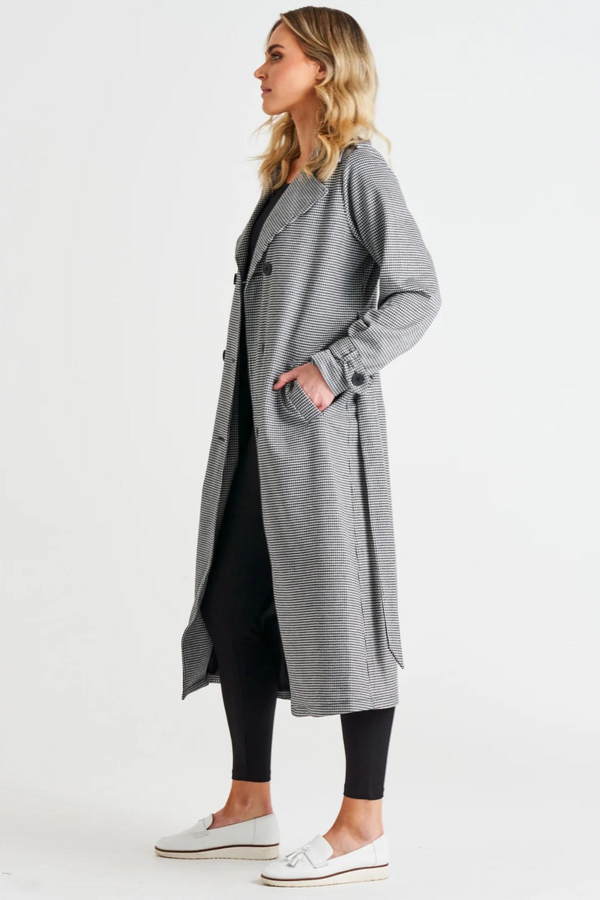 Ponte Trench Coat - Black Houndstooth