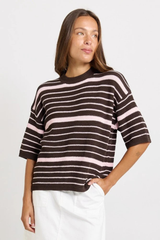 Dylan Knit Tee - Chocolate/Pink Stripe