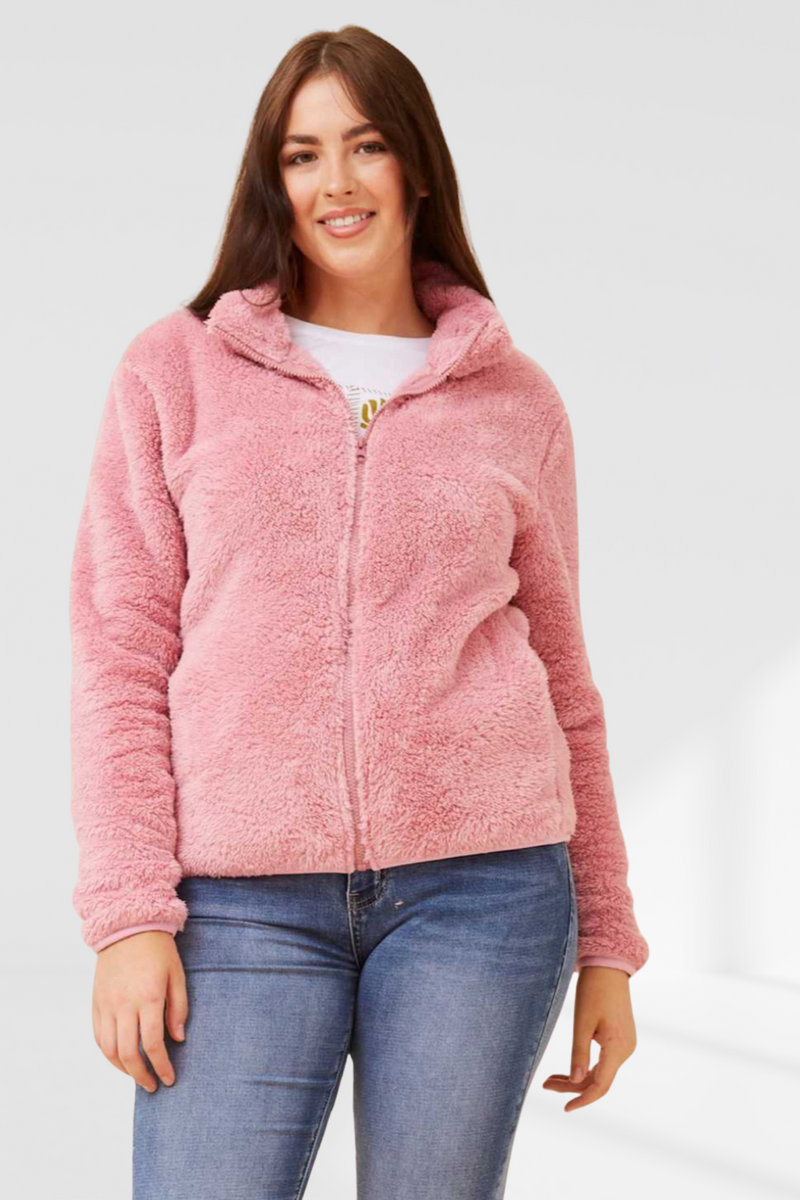 Taylee Zip Teddy Jacket - Blush