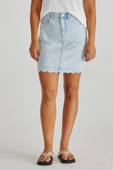 SASS Vale Scalloped Denim Skirt - Bleach