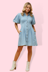 Sylvie Puff Sleeve Denim Dress