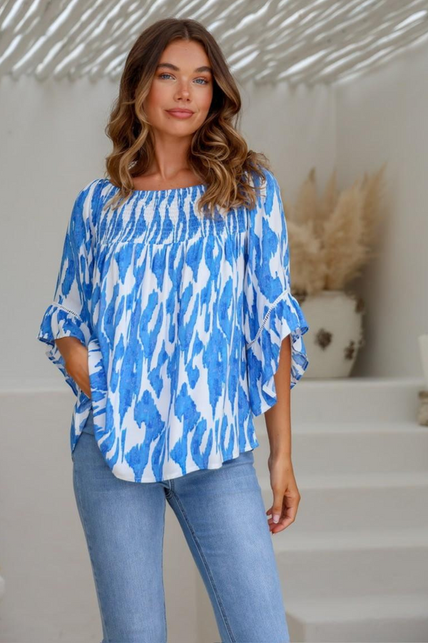 Aria Shirred Top - Blue