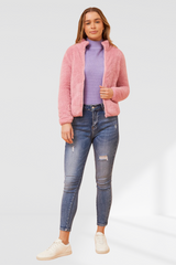 Taylee Zip Teddy Jacket - Blush