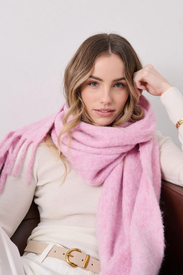 Betty Wool Plain Fluffy Scarf in - Pink