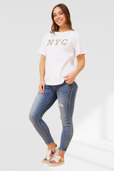 NYC Animal Print Monogram Tee - white