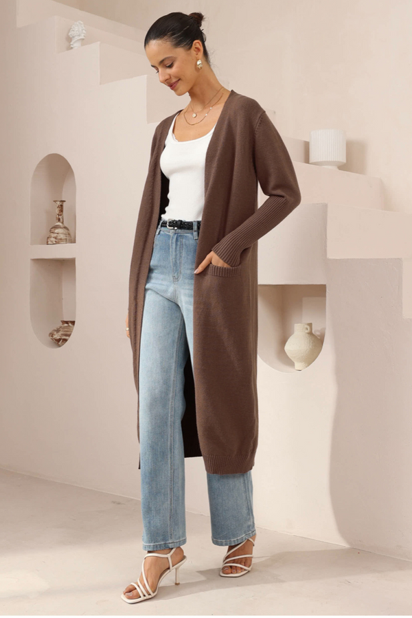 Betty long Cardigan- Chocolate