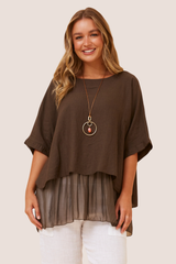 Ivy doubled linen top MADE IN ITALY - bitter chocolate