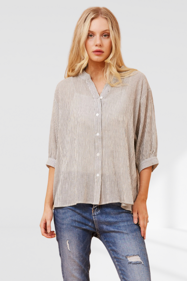 Dallas shirt - White/Black Pin Stripe