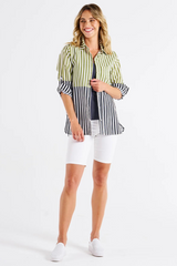 Camden Cotton Shirt - Pistachio/Black Stripe