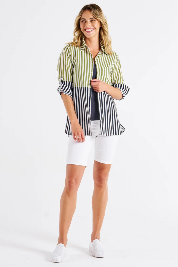 Camden Cotton Shirt - Pistachio/Black Stripe