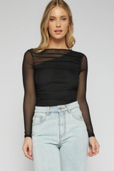 Ruche Mesh Top with Asymmetric Lining Detail