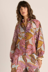 Daria Shirred Blouse - Leaf Print