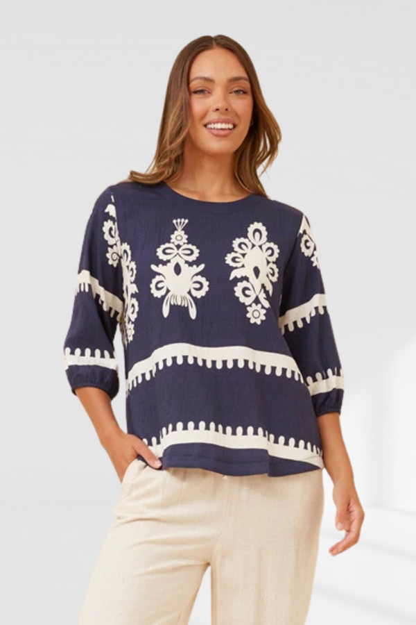 Border print top - Navy