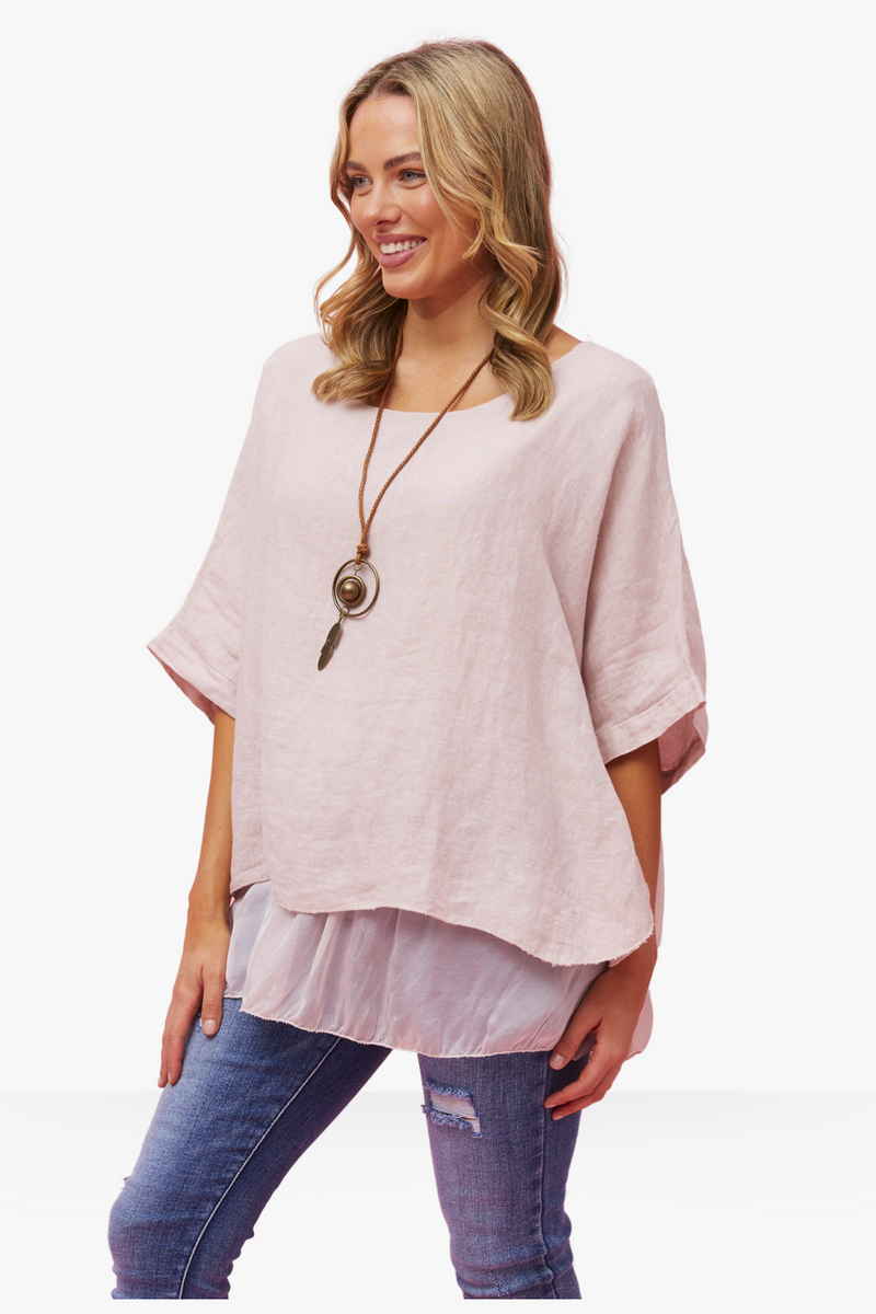 Ivy doubled linen top MADE IN ITALY -  pink