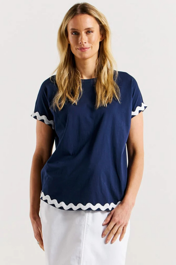 BettyBasics Sunny Tee - Navy/White Ric Rac