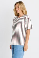 Relax Boxy Tee - Choc/White Stripes