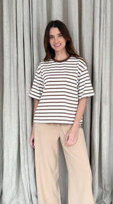 OVERSIZE STRIPE TEE - MOCHA