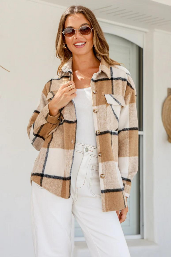 NORAH PLAID SHACKET BLUSH - MICHELLE MAE
