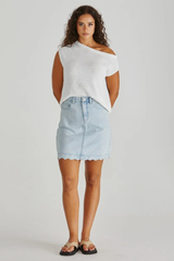 SASS Vale Scalloped Denim Skirt - Bleach