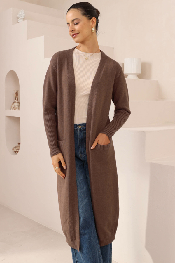 Betty long Cardigan- Chocolate