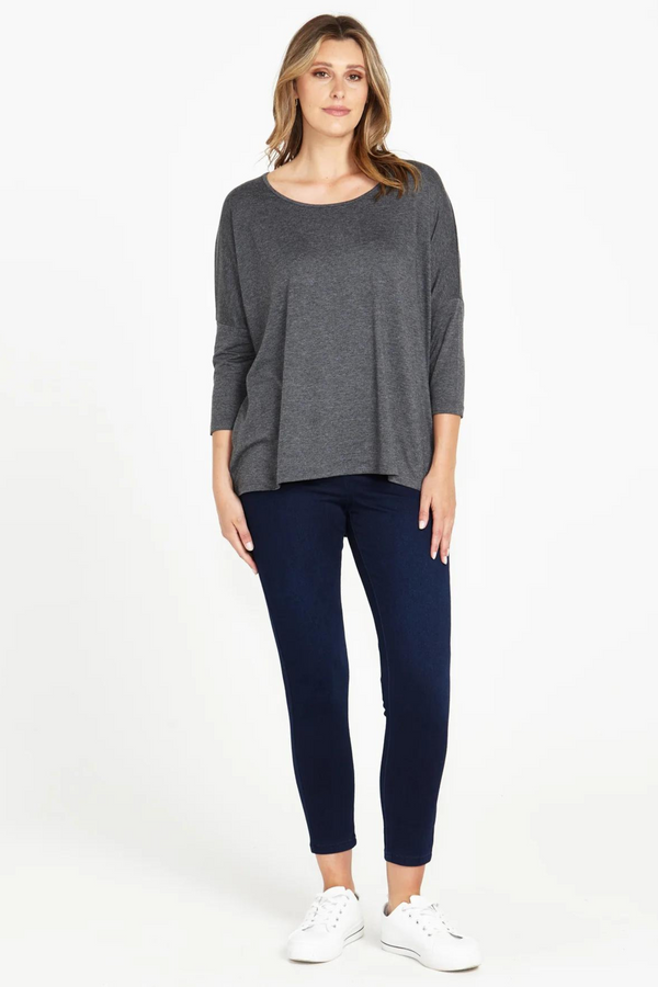 Milan 3/4 Sleeve Top - Charcoal