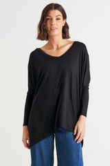 Betty Basics | Kyoto V-Neck Loose Stretchy Basic Tee - Black