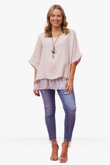 Ivy doubled linen top MADE IN ITALY -  pink