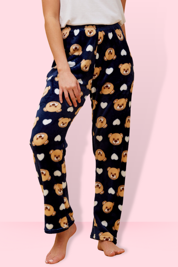 Teddy Bear Plush Pyjama Pants - Navy
