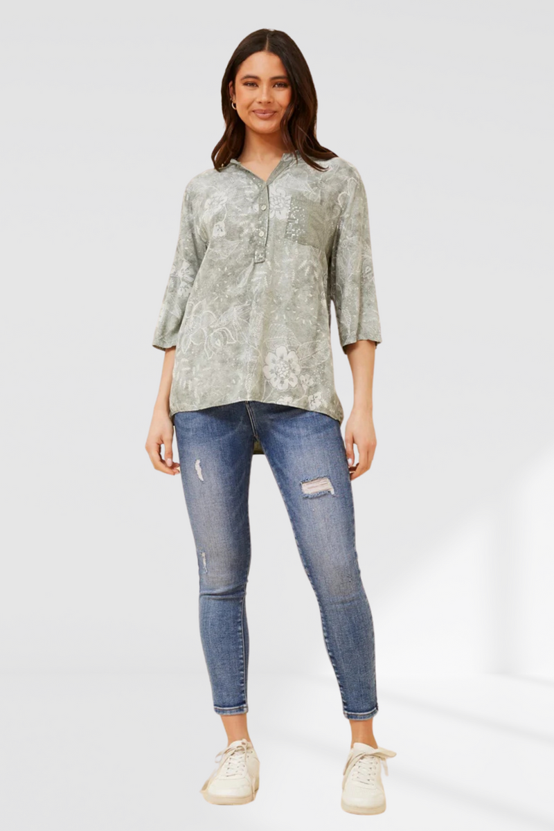 floral sequin shirt - Sage