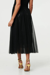 Sequin embelished mesh midi skirt