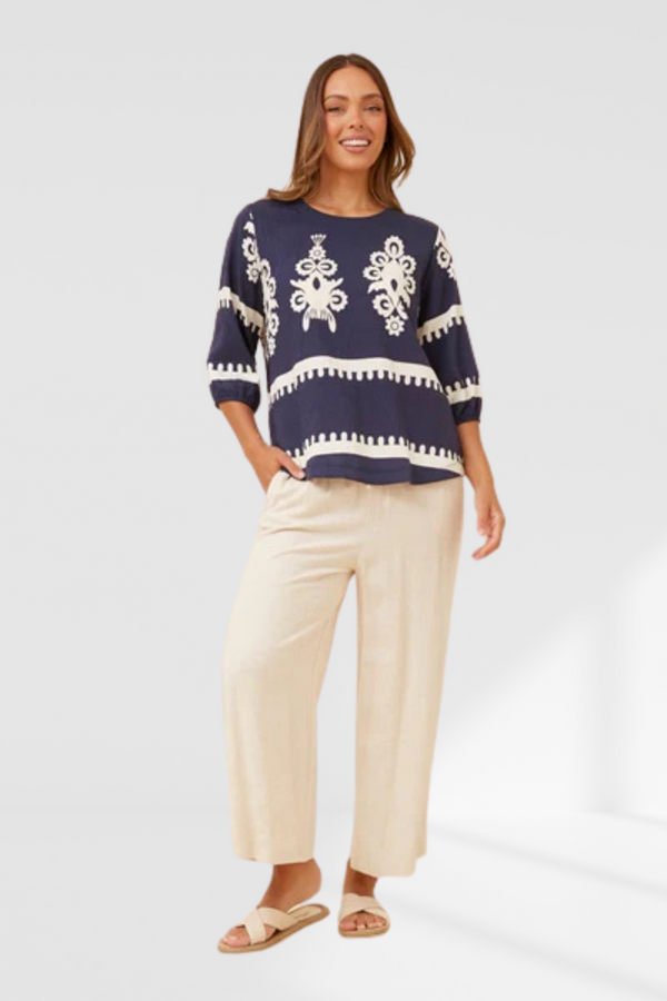 Border print top - Navy