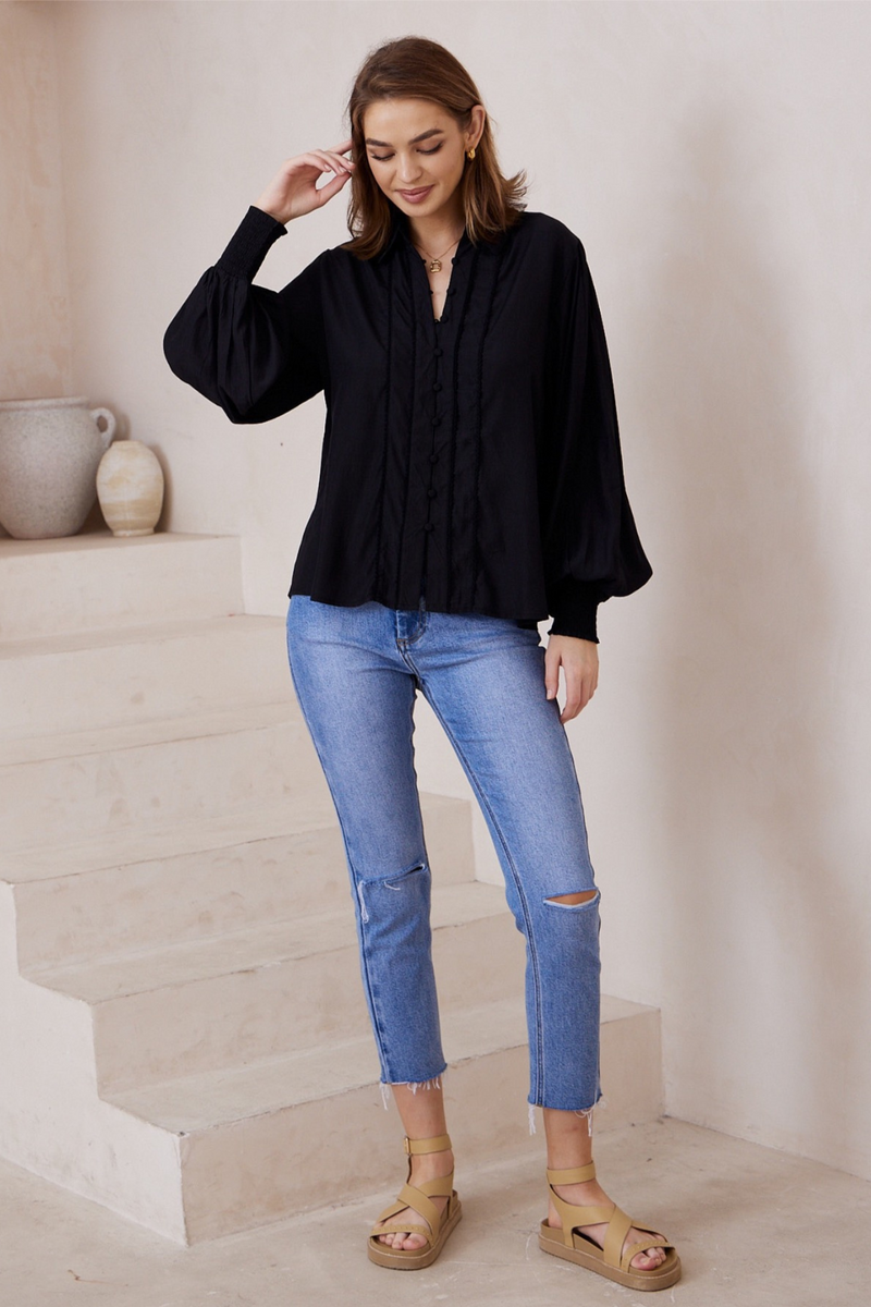 Citra Balloon Sleeve Top - Black