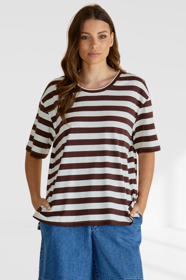 Relax Boxy Tee - Brown Stripe