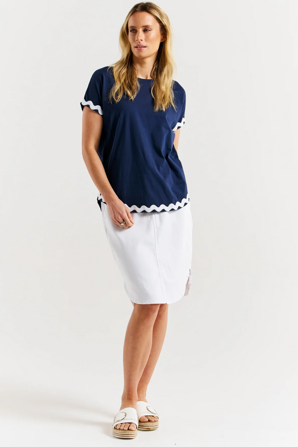 BettyBasics Sunny Tee - Navy/White Ric Rac