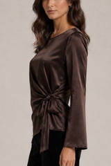 Shae satin top - dark chocolate