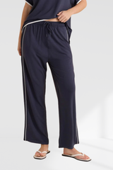 Evelyn Wide Leg Jogger - Petrol/White