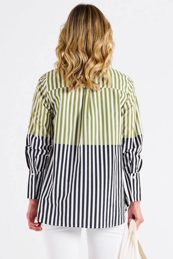 Camden Cotton Shirt - Pistachio/Black Stripe