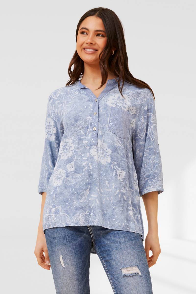 floral sequin shirt - denim
