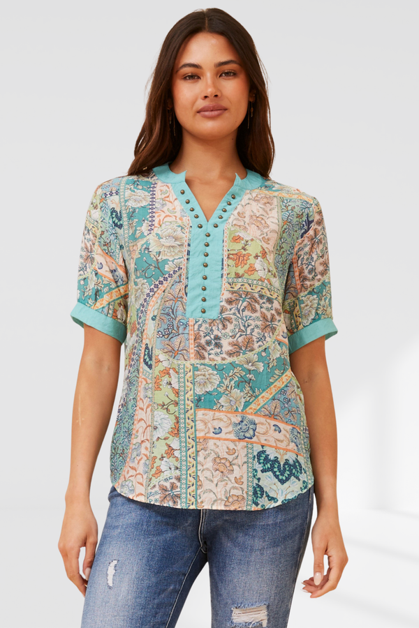 Aurea Top - Turquoise Multi