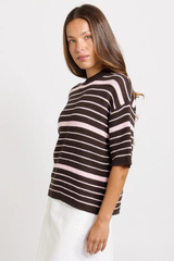 Dylan Knit Tee - Chocolate/Pink Stripe