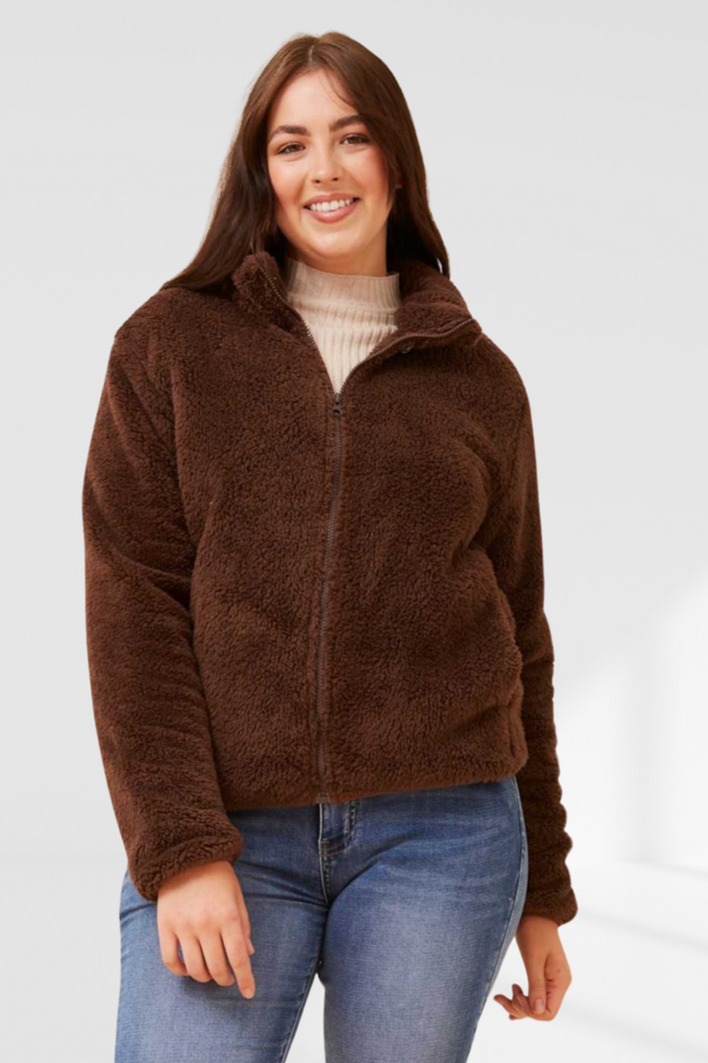 Taylee Zip Teddy Jacket - Chocolate