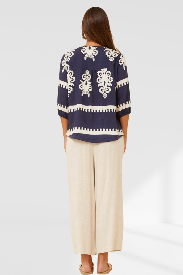 Border print top - Navy
