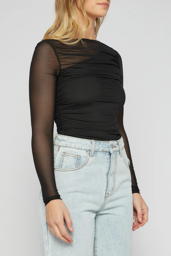 Ruche Mesh Top with Asymmetric Lining Detail