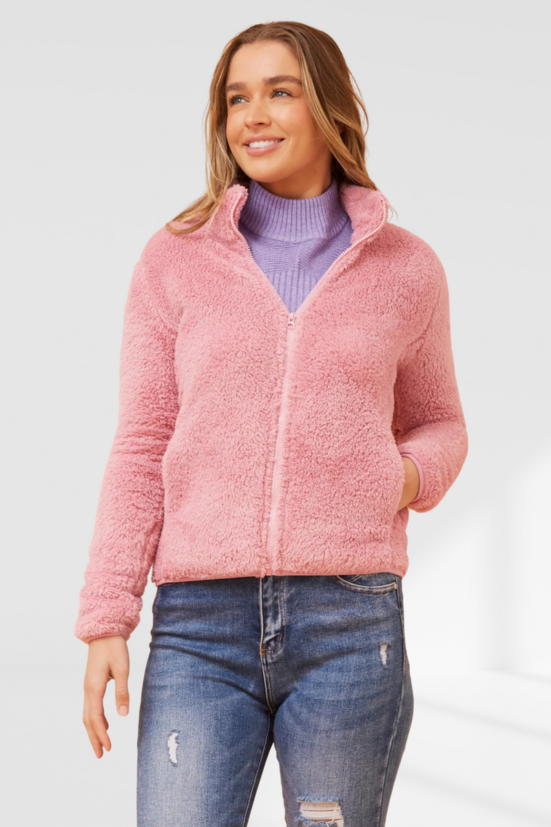 Taylee Zip Teddy Jacket - Blush