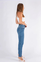 Wakee Straight Leg Stretch High Waisted Jeans - Blue