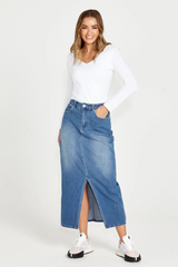 Emerald Denim Maxi Skirt - 80 Wash