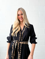 LACE TRIM GODET DRESS
