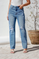 ripped rigid mom jeans - light blue