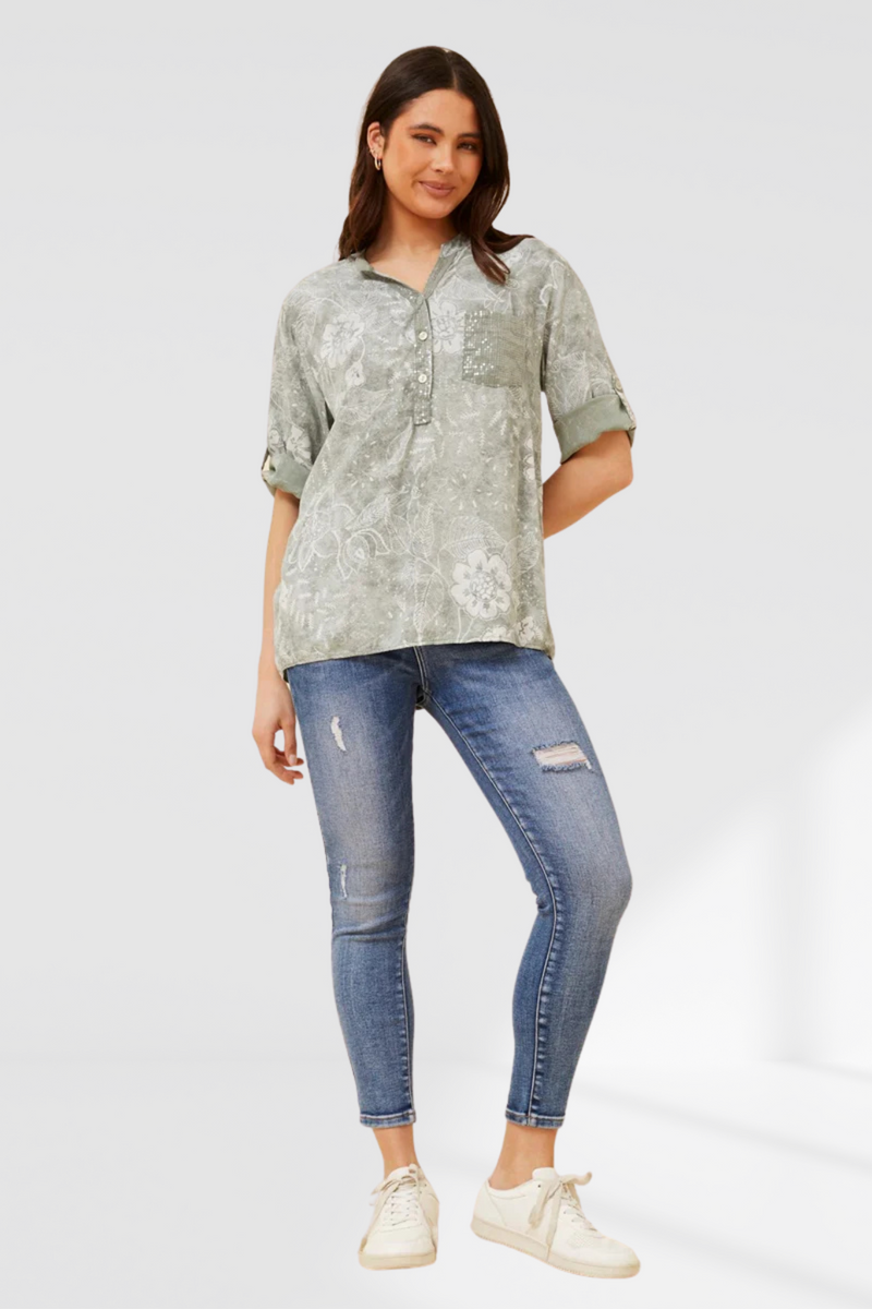 floral sequin shirt - Sage