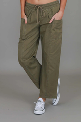 Marcia Straight Leg Utility Jogger – Khaki Cotton Twill By 3rdStory